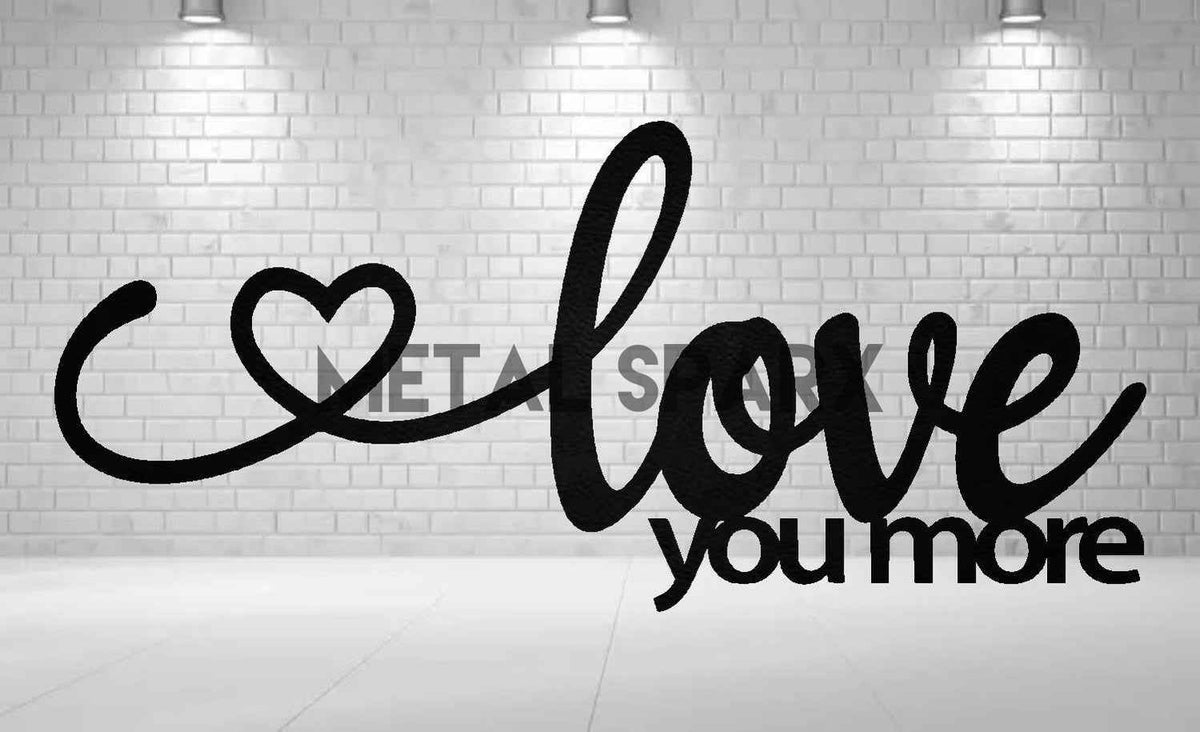 Black "Love You More" Metal Sparx jewelry charm with engraved text, showcasing elegant metal craftsmanship.