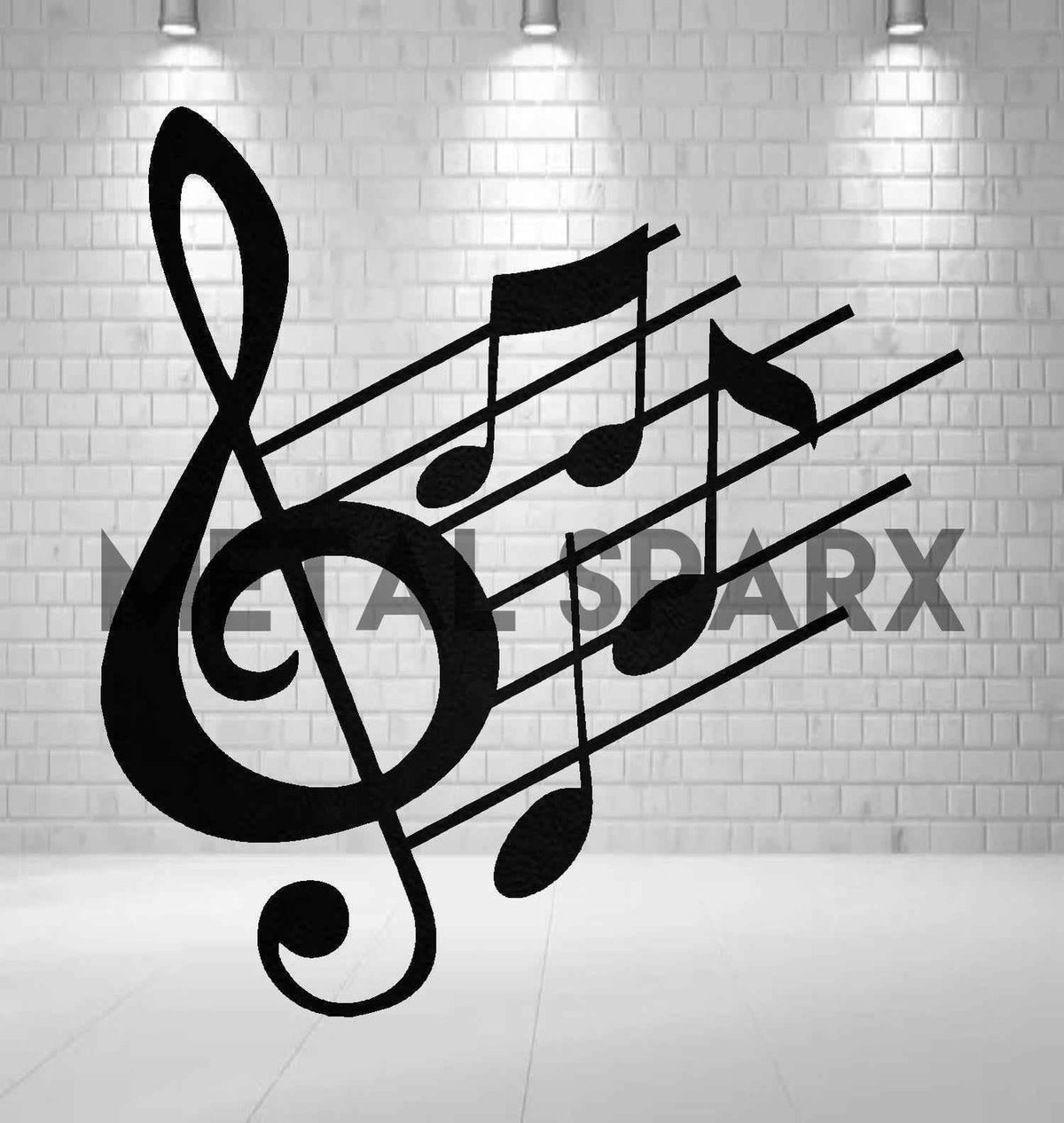 Black Metal Sparx musical note ornament, detailed metal design for musical decor or jewelry accents.