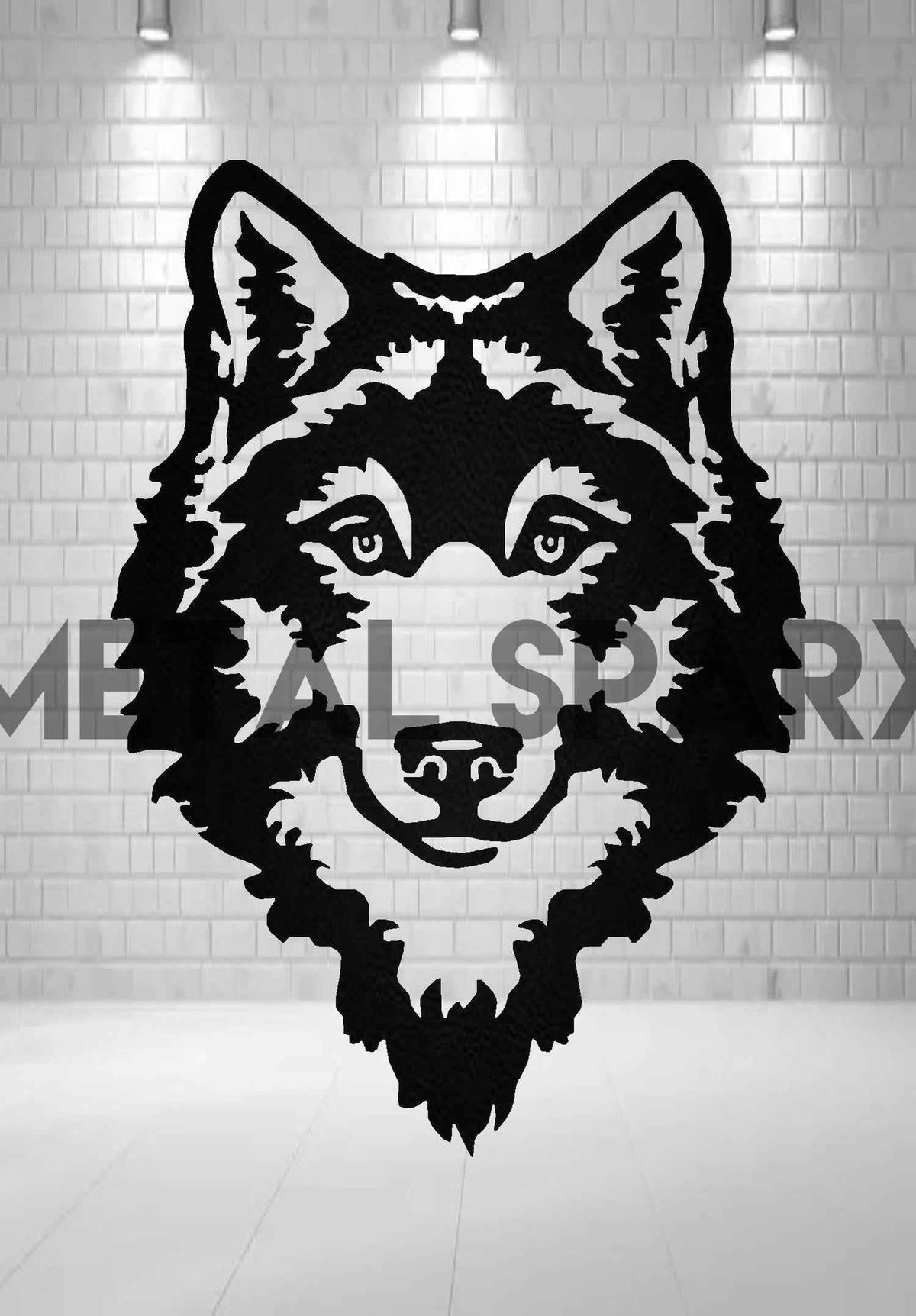 Black metal wolf decor art piece by Metal Sparx, featuring intricate wolf design for decorative wall display.