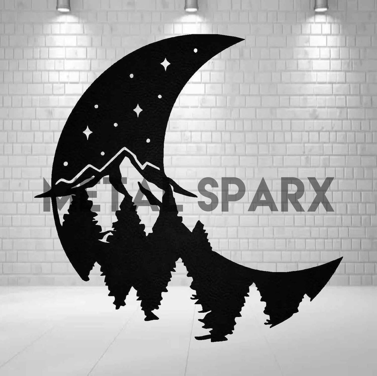 Metal Sparx Moon Nightscape wall art featuring a dark, moonlit night sky with celestial and landscape details.