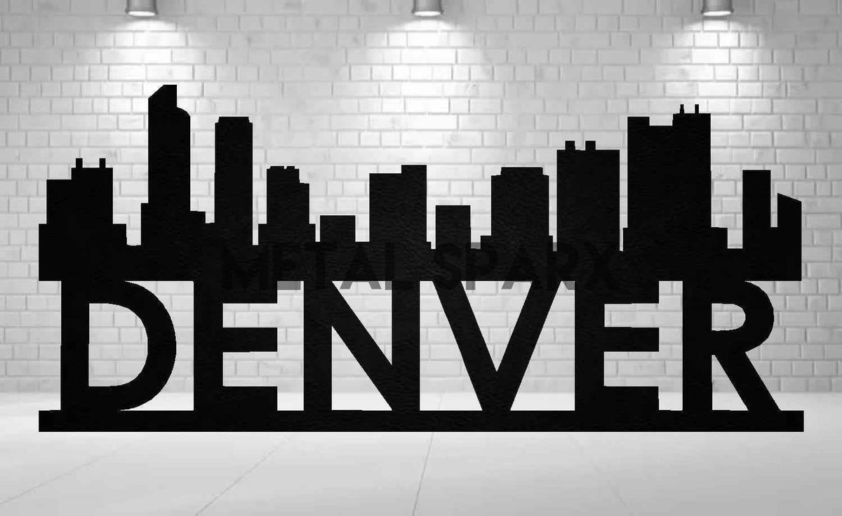 Black Metal Sparx Denver Skyline metal art wall decor featuring a detailed cityscape silhouette.