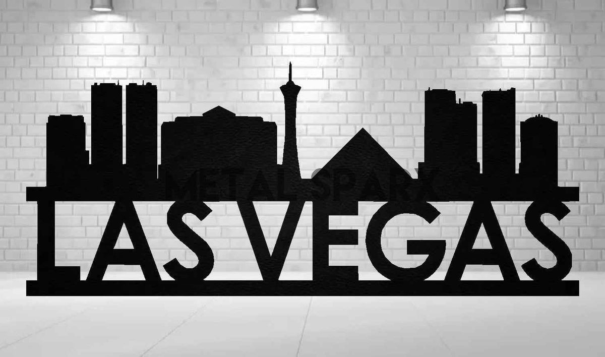 Black Metal Sparx Las Vegas Skyline metal art wall decor showcasing the iconic cityscape silhouette.