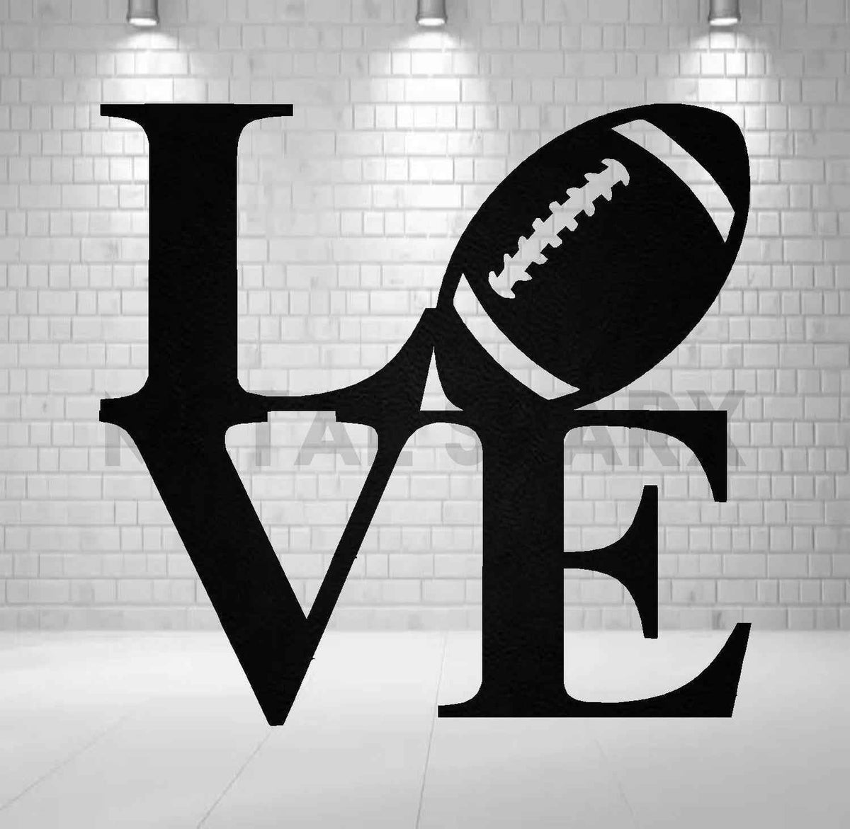 Black metal art piece featuring a football love design by Metal Sparx, showcasing intricate metalwork on a black background.