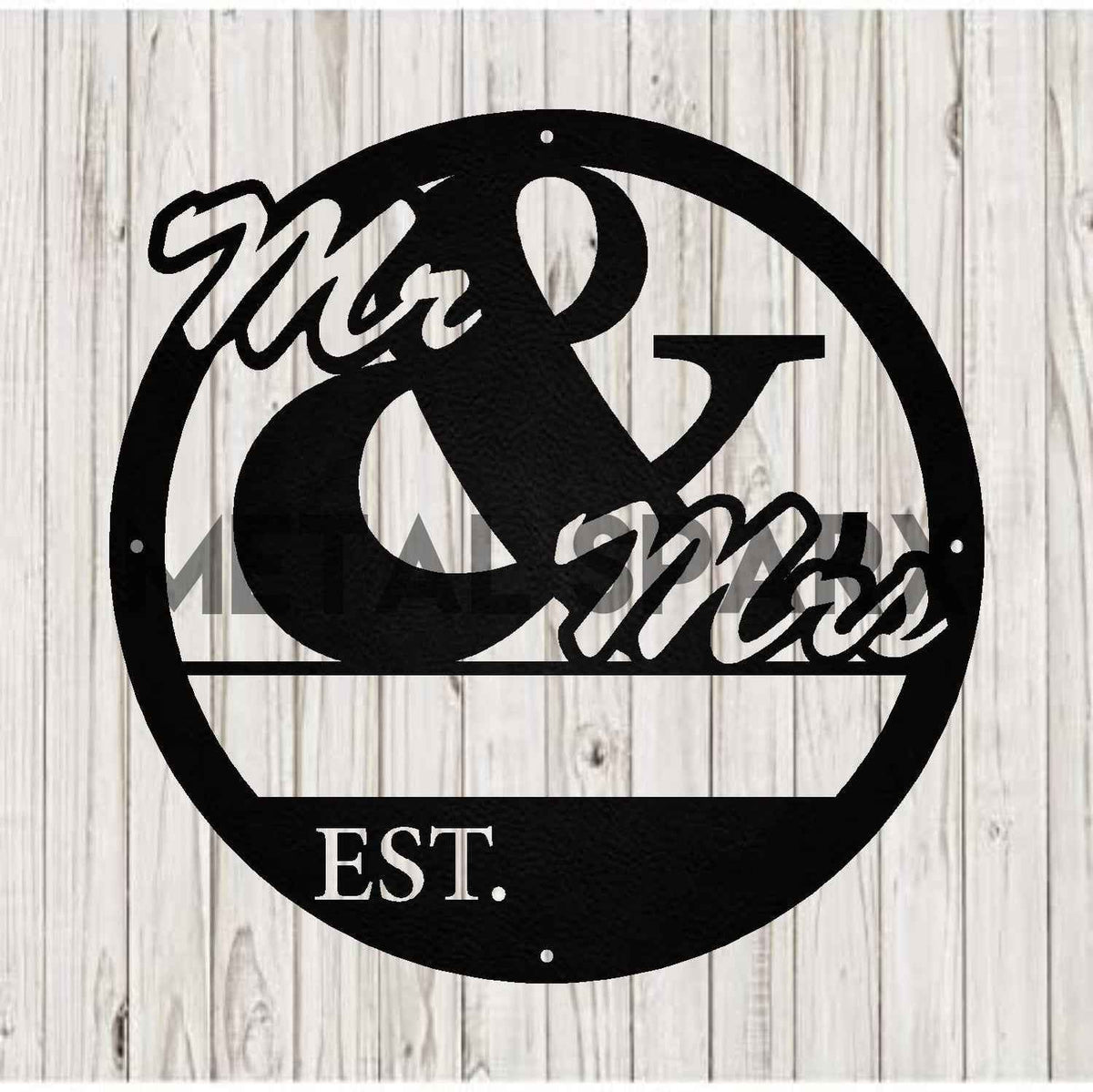 Black metal Mr & Mrs monogram art by Metal Sparx, decorative wall decor featuring elegant intertwined initials.