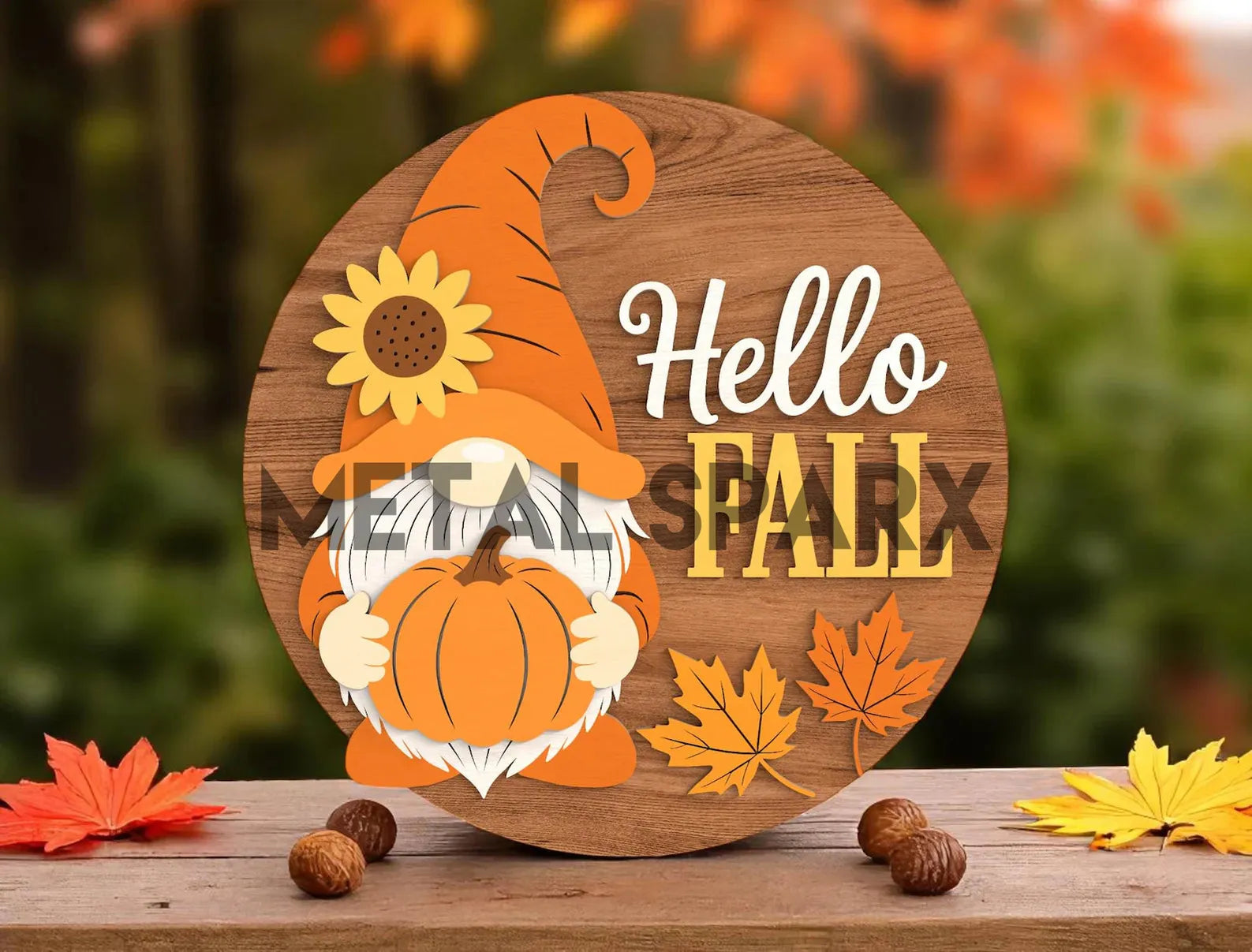 Hello Fall Gnome Wood Sign
