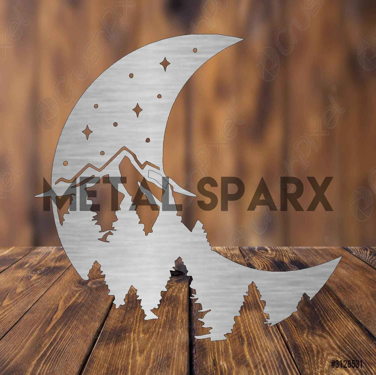 Metal Sparx Moon Nightscape art print featuring a serene night sky with a bright full moon and celestial details.