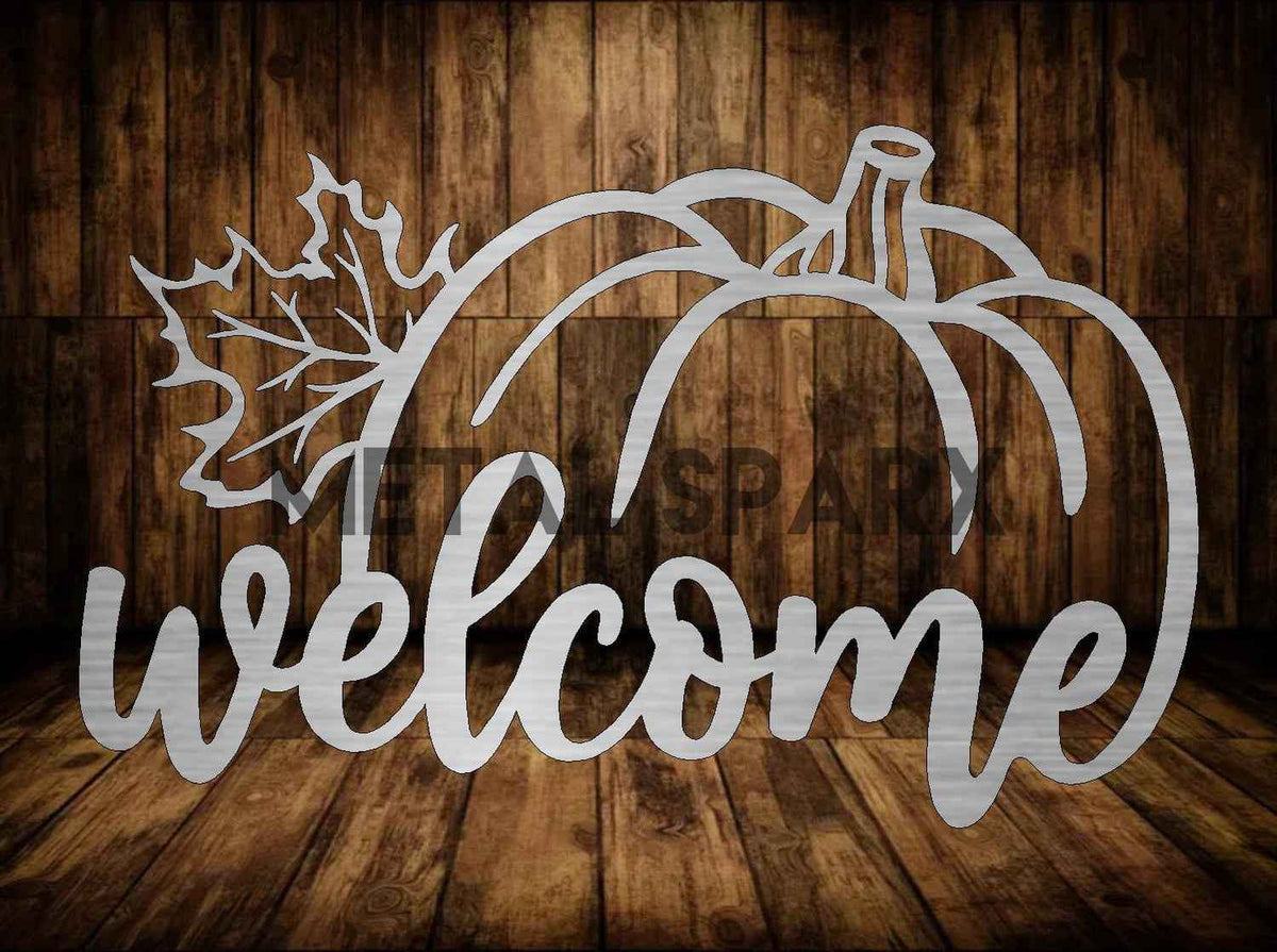 Decorative Welcome Pumpkin by Metal Sparx featuring a carved pumpkin design, ideal for fall and Halloween decor.