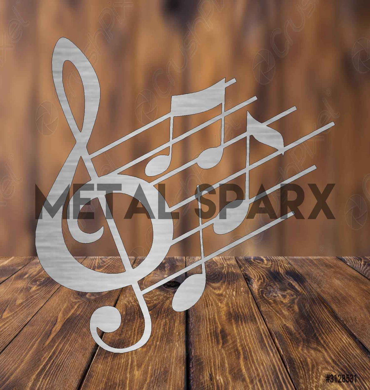 Metal Sparx musical note pendant, shiny silver tone with detailed musical note design on a sleek chain.