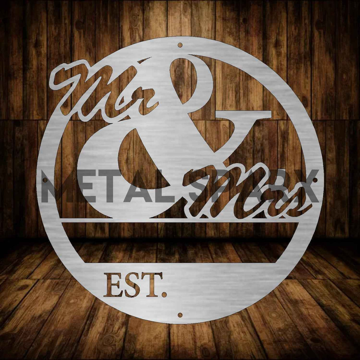 Metal Sparx Mr and Mrs Monogram metal art, decorative wall decor featuring intertwined initials in elegant metal design.