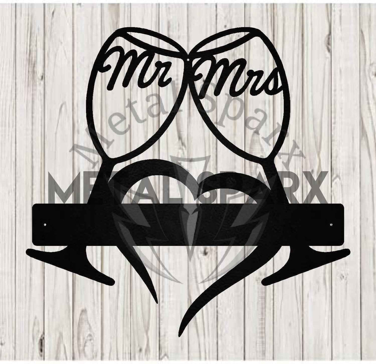 Black metal art wine glasses by Metal Sparx featuring Mr and Mrs design, decorative and stylish for wine lovers.