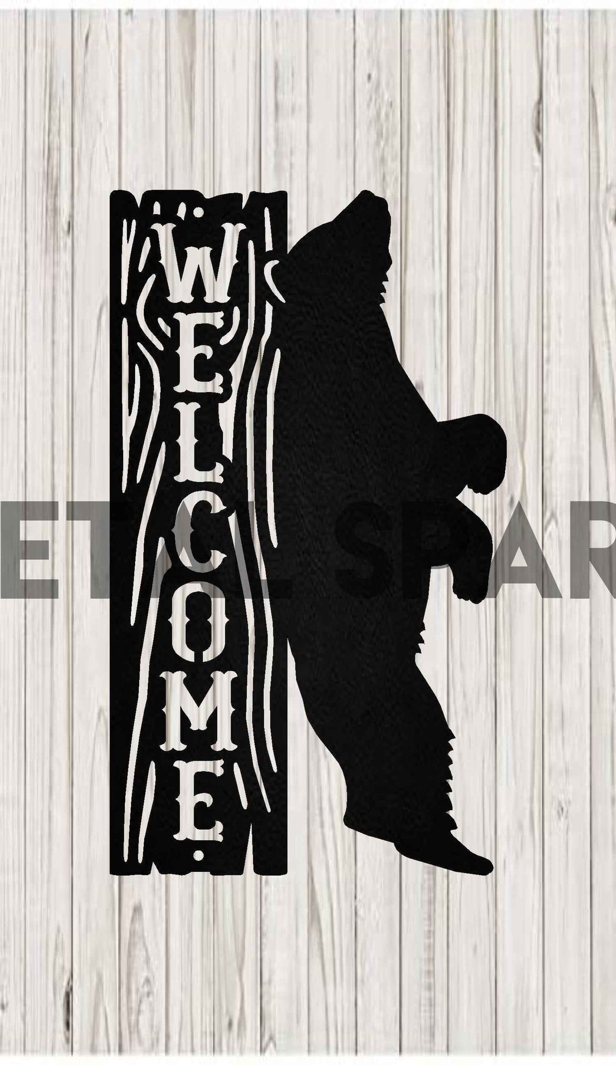Black metal bear scratching post by Metal Sparx, featuring a rugged design perfect for outdoor or decorative use.