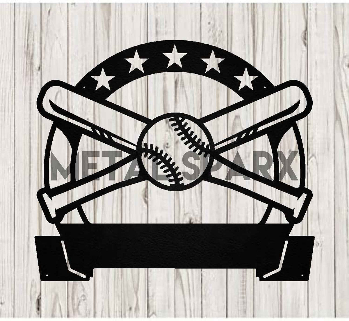 Black metal Bat & Ball Monogram art by Metal Sparx showcasing a stylish design for wall decor.