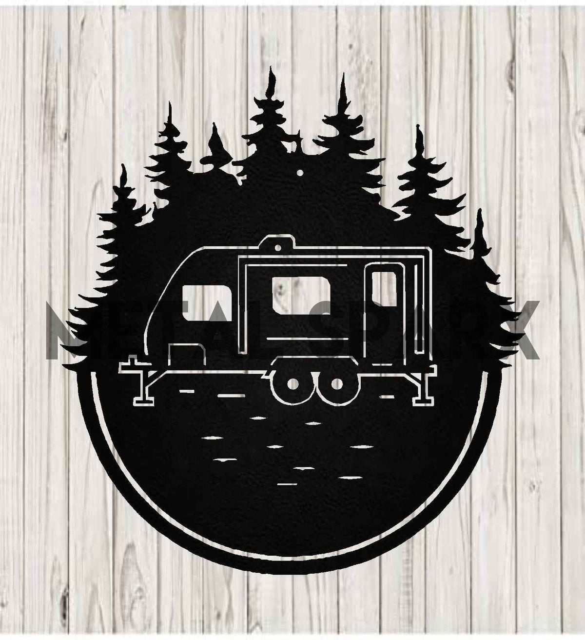 Black metal RV monogram art by Metal Sparx, featuring a sleek, decorative design for RV enthusiasts.