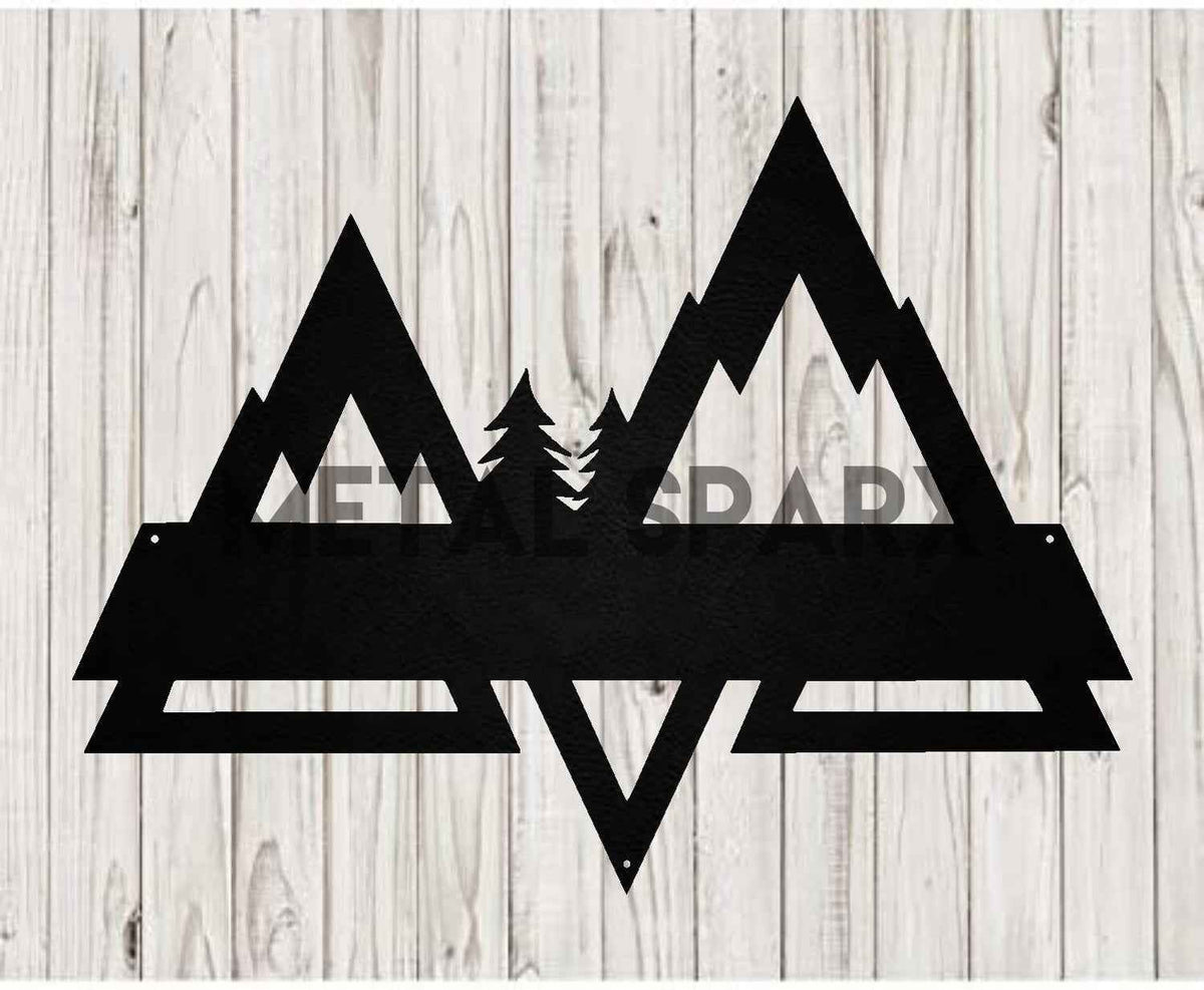 Black Mountains Split Monogram metal art by Metal Sparx featuring a modern mountain design on a black background.
