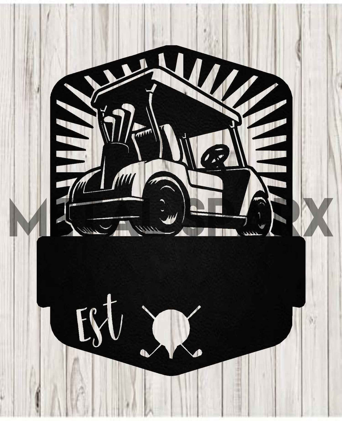 Black metal golf cart monogram with intricate monogram design, perfect for golf cart personalization by Metal Sparx.