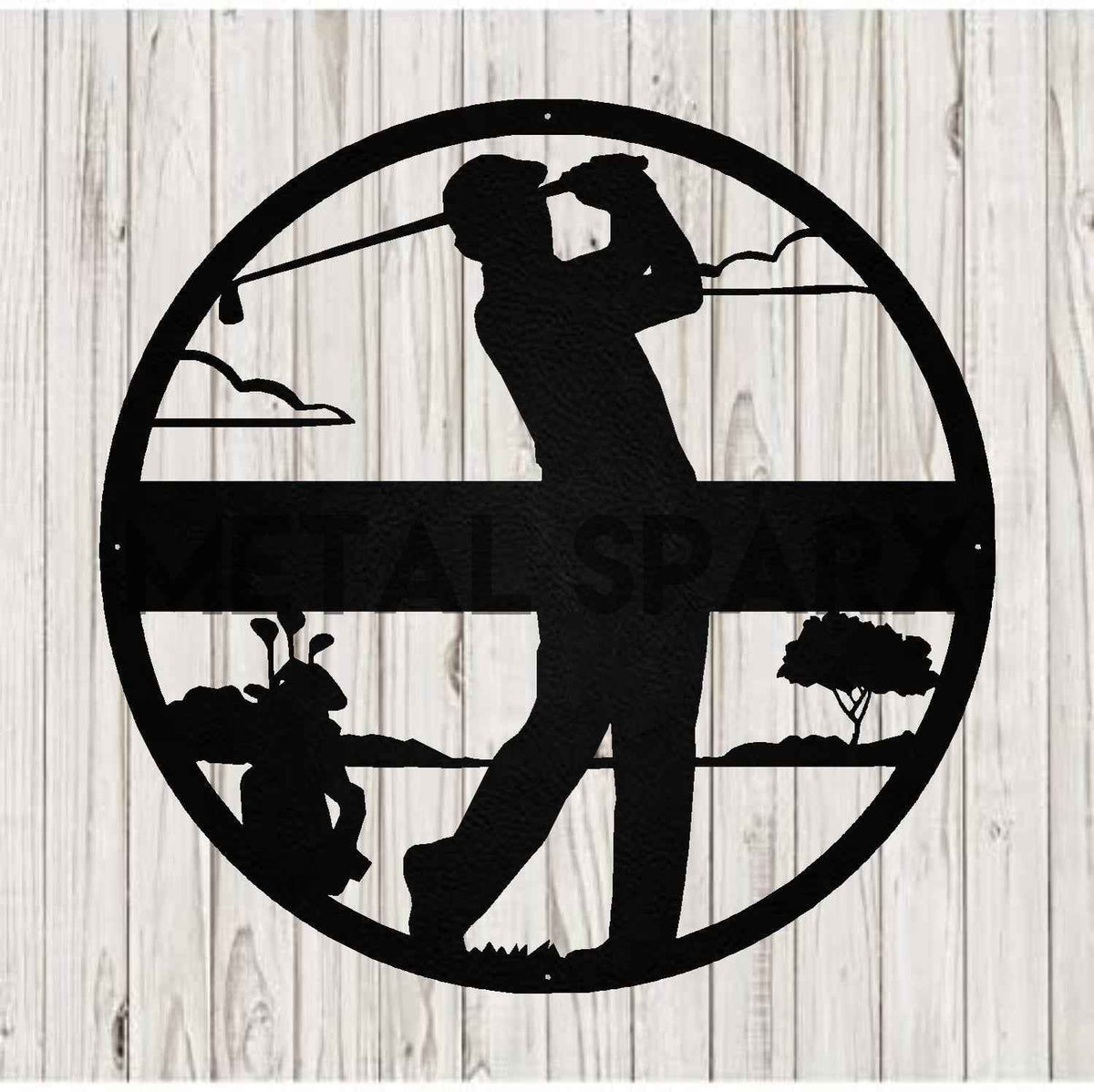 Black metal golf monogram for males by Metal Sparx, featuring sleek design and elegant craftsmanship.