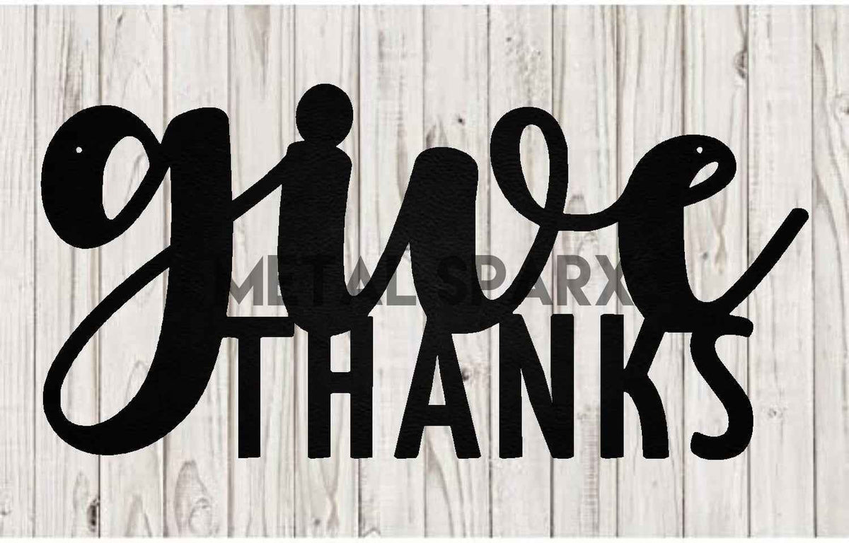 Black "Give Thanks" metal wall art by Metal Sparx featuring a decorative gratitude message for home decor.