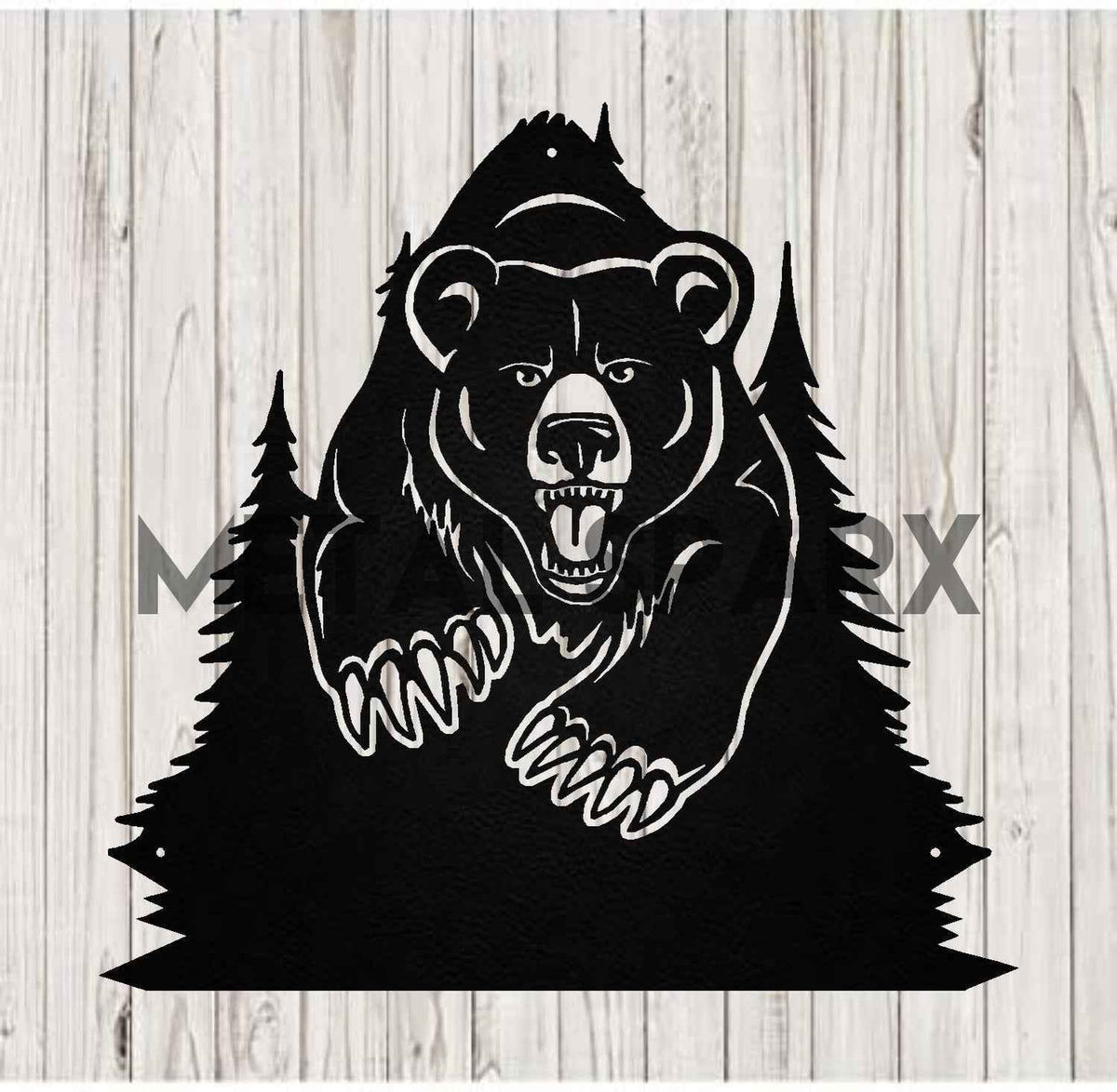 Black Metal Sparx bear sculpture with detailed features, crafted from metal with a sleek black finish.