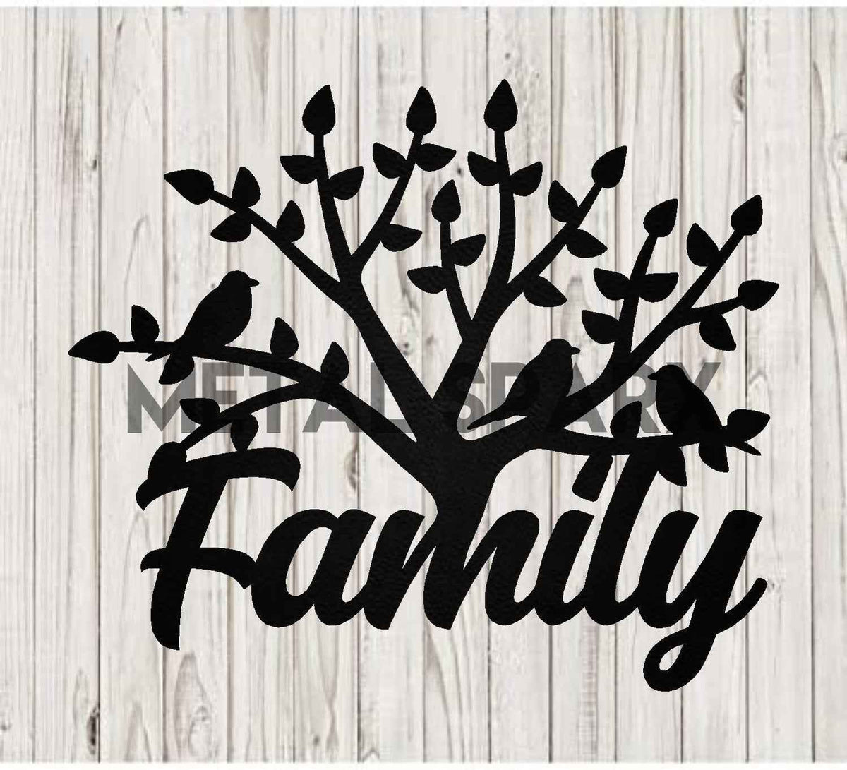 Black metal family tree wall art by Metal Sparx featuring intricate branch and leaf designs for home decor.