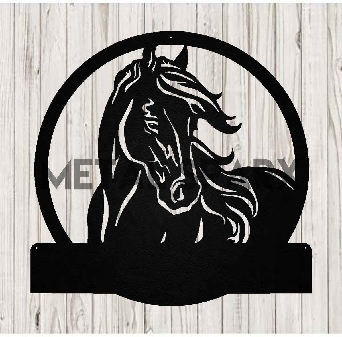 Black Metal Sparx horse monogram decorative ornament featuring a stylish horse design on a black background.