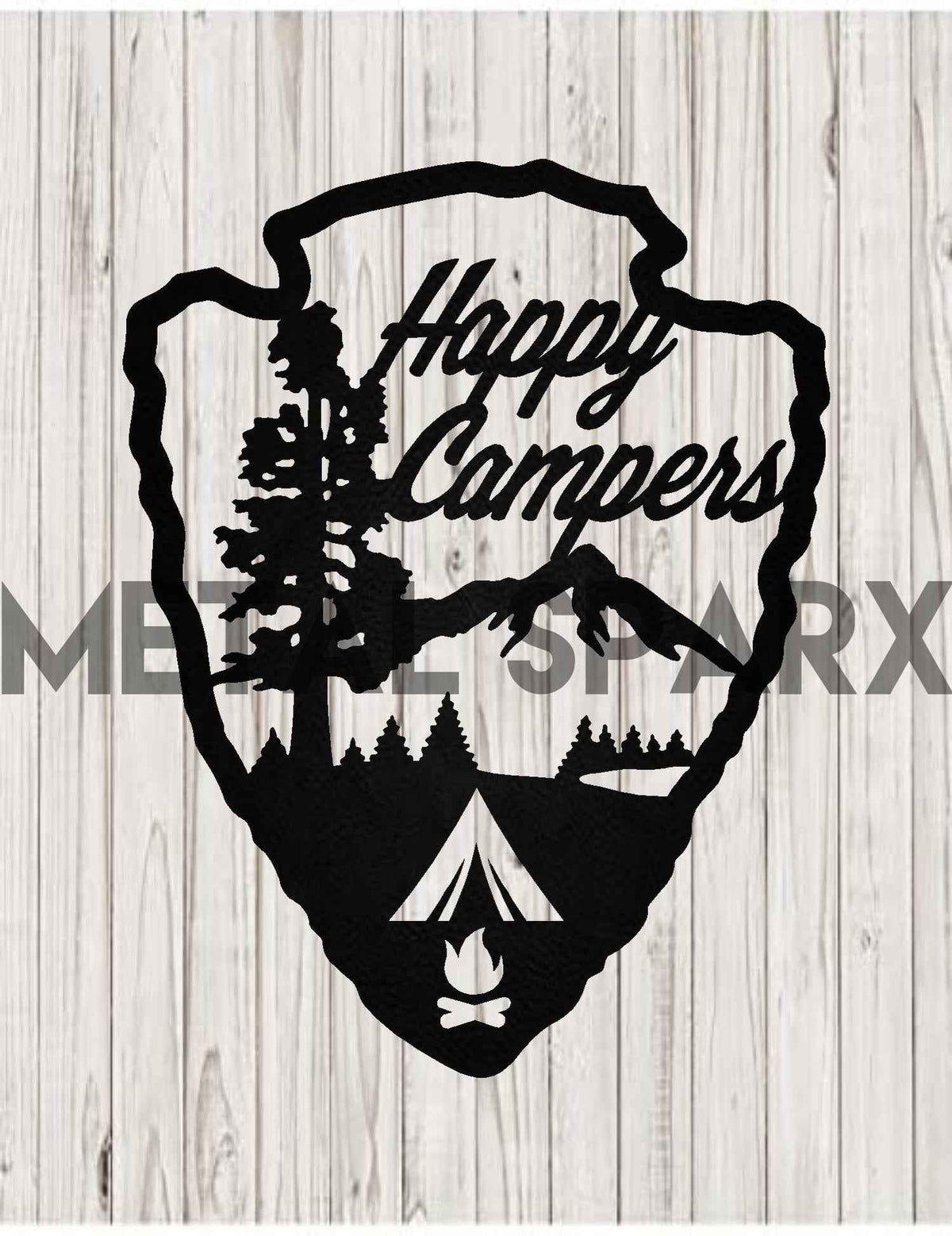 Black Metal Sparx Camping Arrowhead, detailed close-up showing sharp edges and textured surface for outdoor survival use.