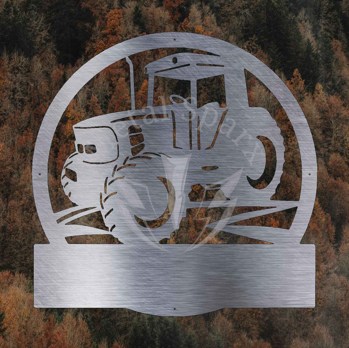 Modern tractor monogram metal art by Metal Sparx featuring a sleek, contemporary tractor design in durable metal.