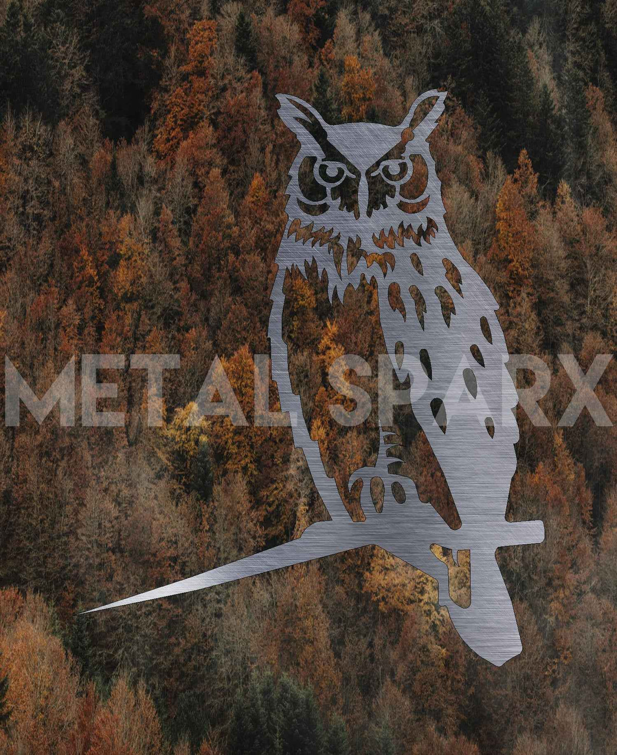 Decorative metal owl art sculpture by Metal Sparx, featuring intricate details and a sleek, modern design.