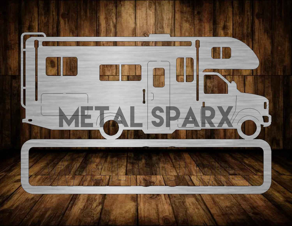 Metal Sparx Class C Motorhome Monogram metal art decor featuring a detailed RV design for automotive and travel enthusiasts.