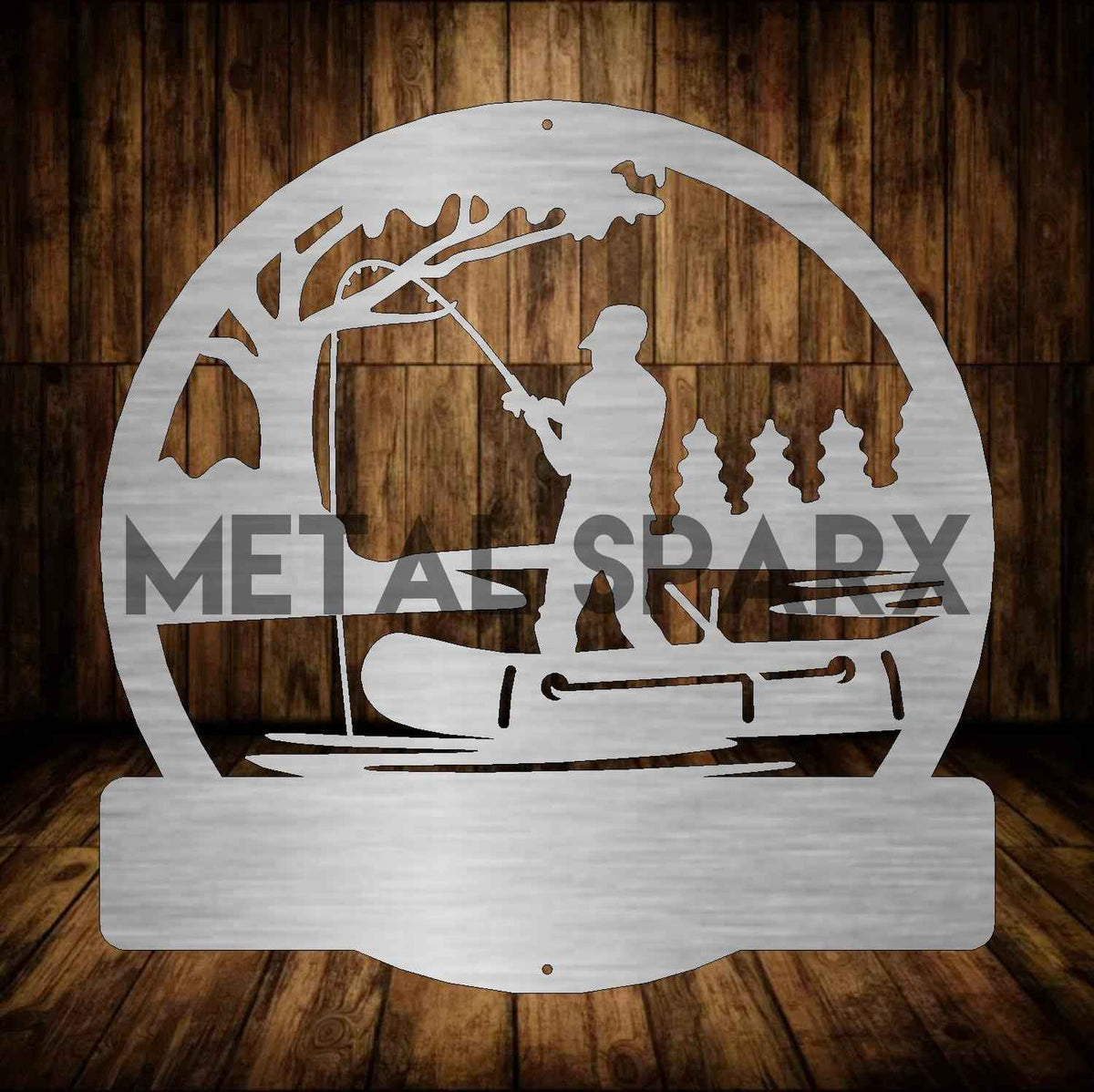 Fisherman Monogram metal sign by Metal Sparx featuring a nautical fisherman design on a rustic background.