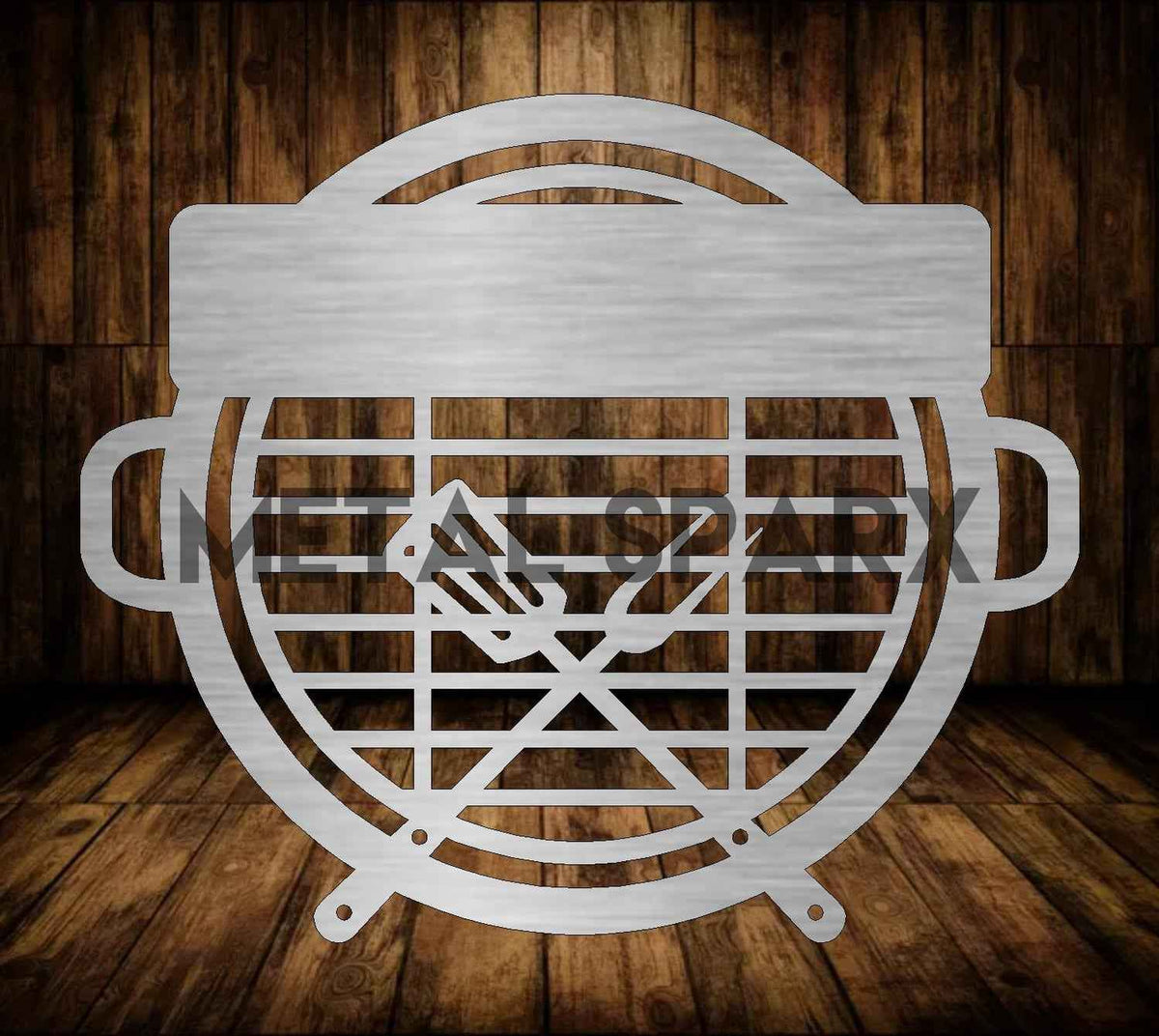 Metal Sparx BBQ Monogram in black metal with decorative initials, perfect for outdoor grilling areas or patio decor.