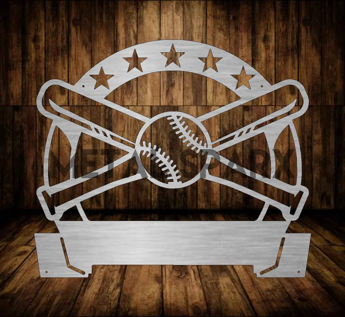 Metal Sparx Bat & Ball Monogram metal art featuring a creative design of a baseball bat and ball.