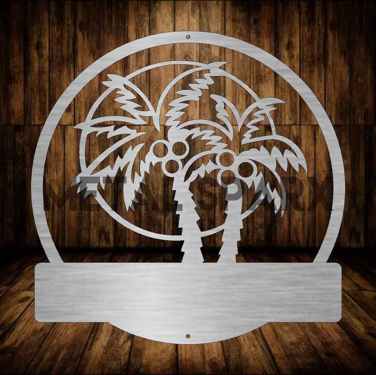 Metal Sparx palm trees metal sculptures with detailed leaves and textured trunks, ideal for indoor or outdoor decor.