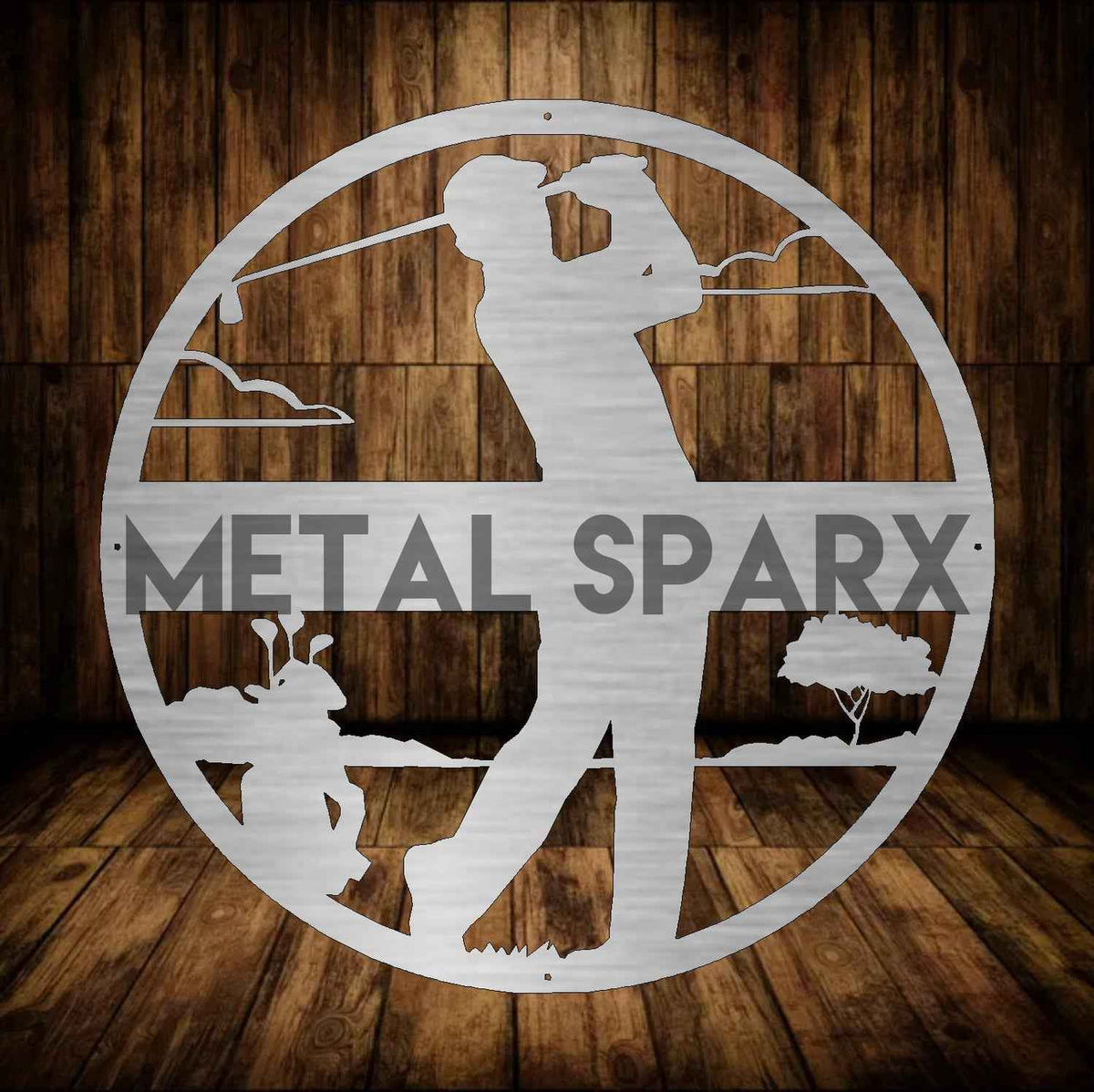 Metal Sparx male golf monogram logo on a sleek design, featuring a stylish golf-themed emblem.