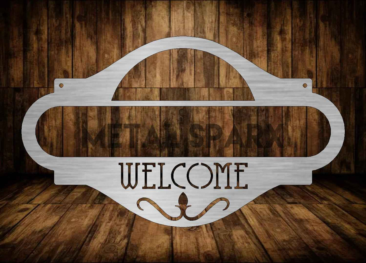 Metal Sparx Welcome Address Sign with elegant metal design, perfect for greeting guests at home or events.