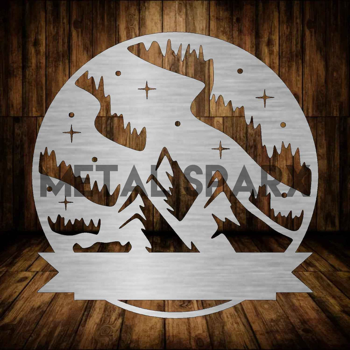Metal Sparx Mountain Monogram wall decor featuring a metallic mountain-shaped design with a stylish monogram in the center.