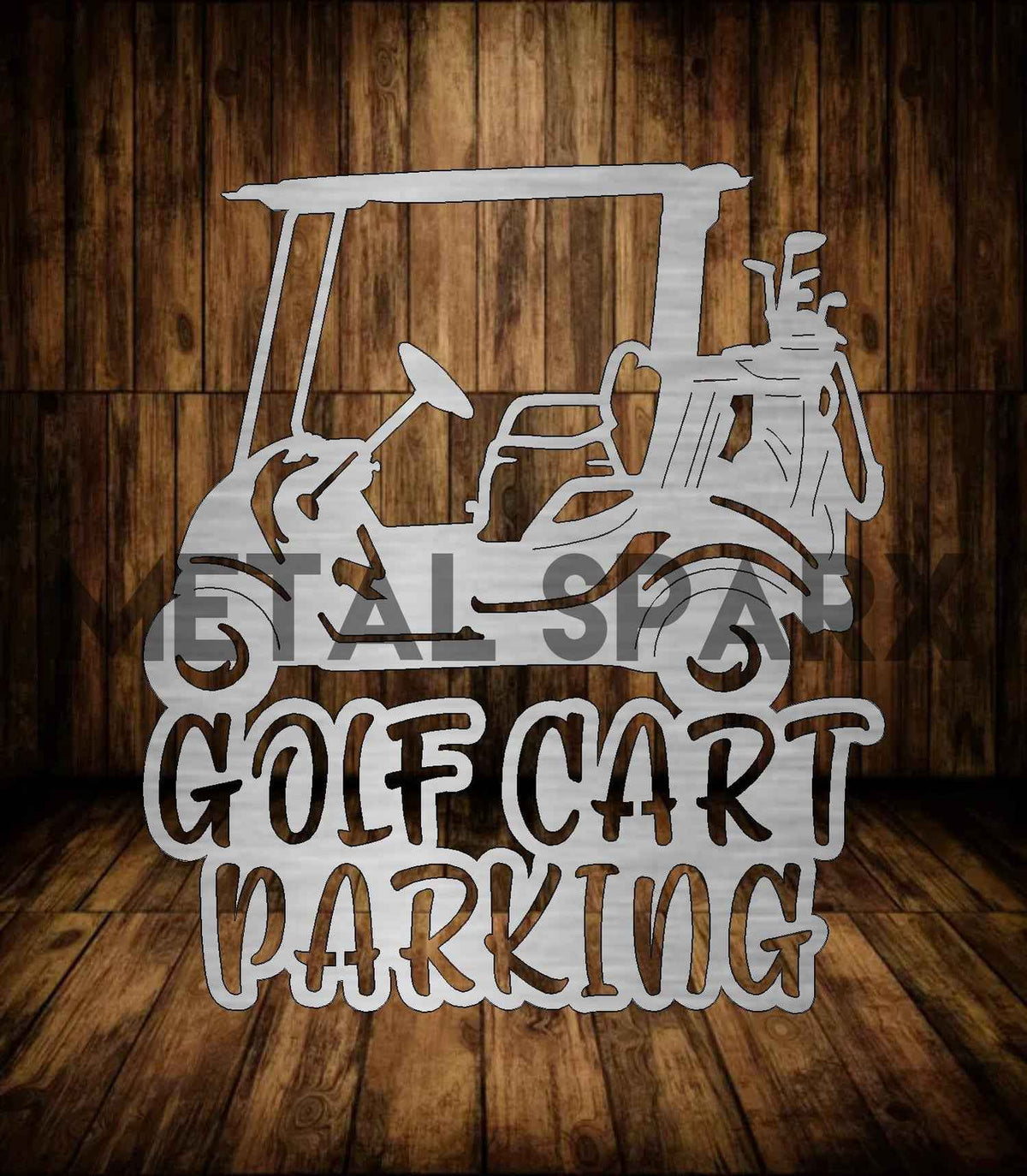 Metal Sparx golf cart parking rack, sturdy metal structure designed for secure golf cart parking and organization.