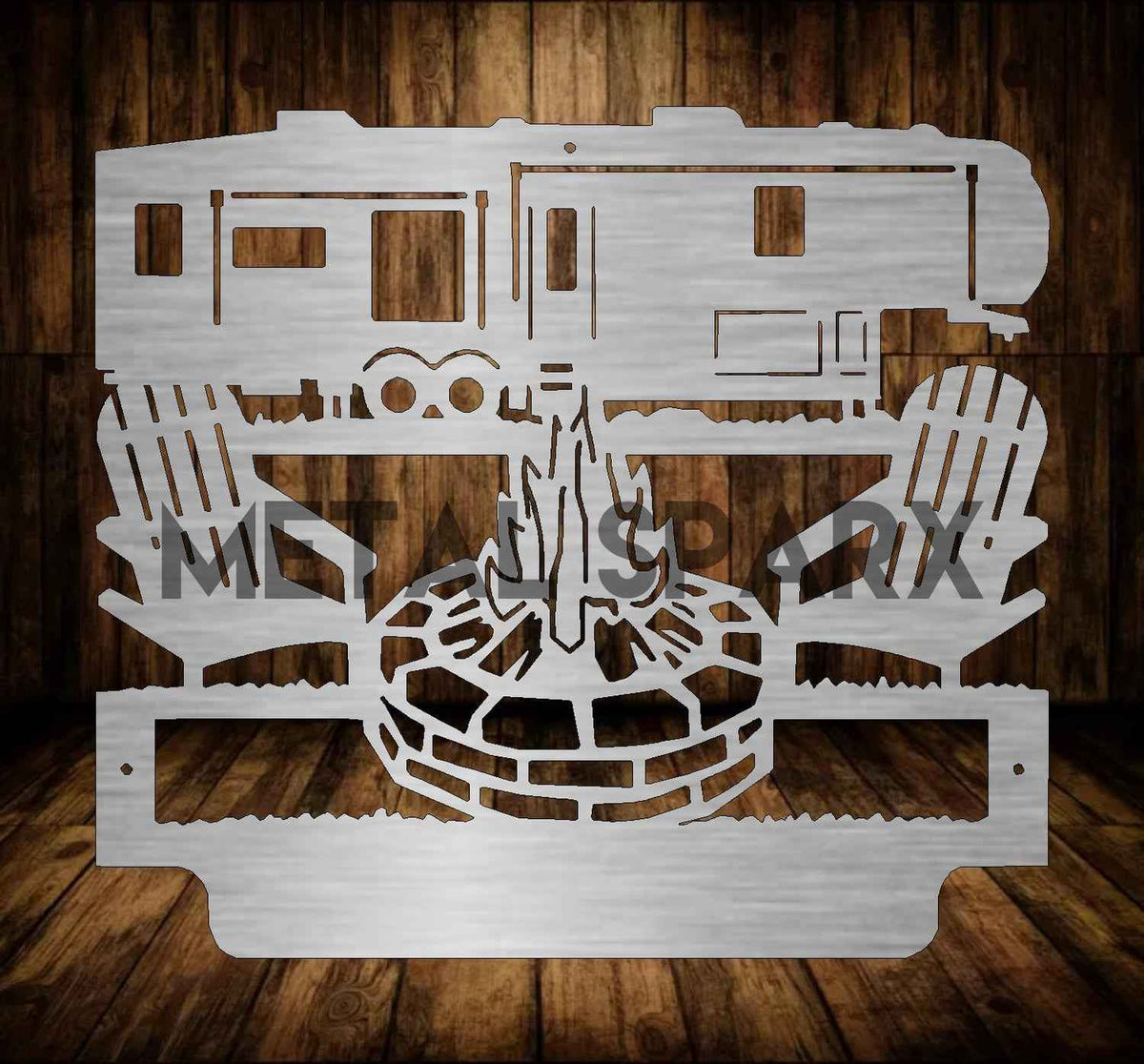 Custom Metal Art camping monogram by Metal Sparx, featuring personalized engraved metal design for outdoor decor.