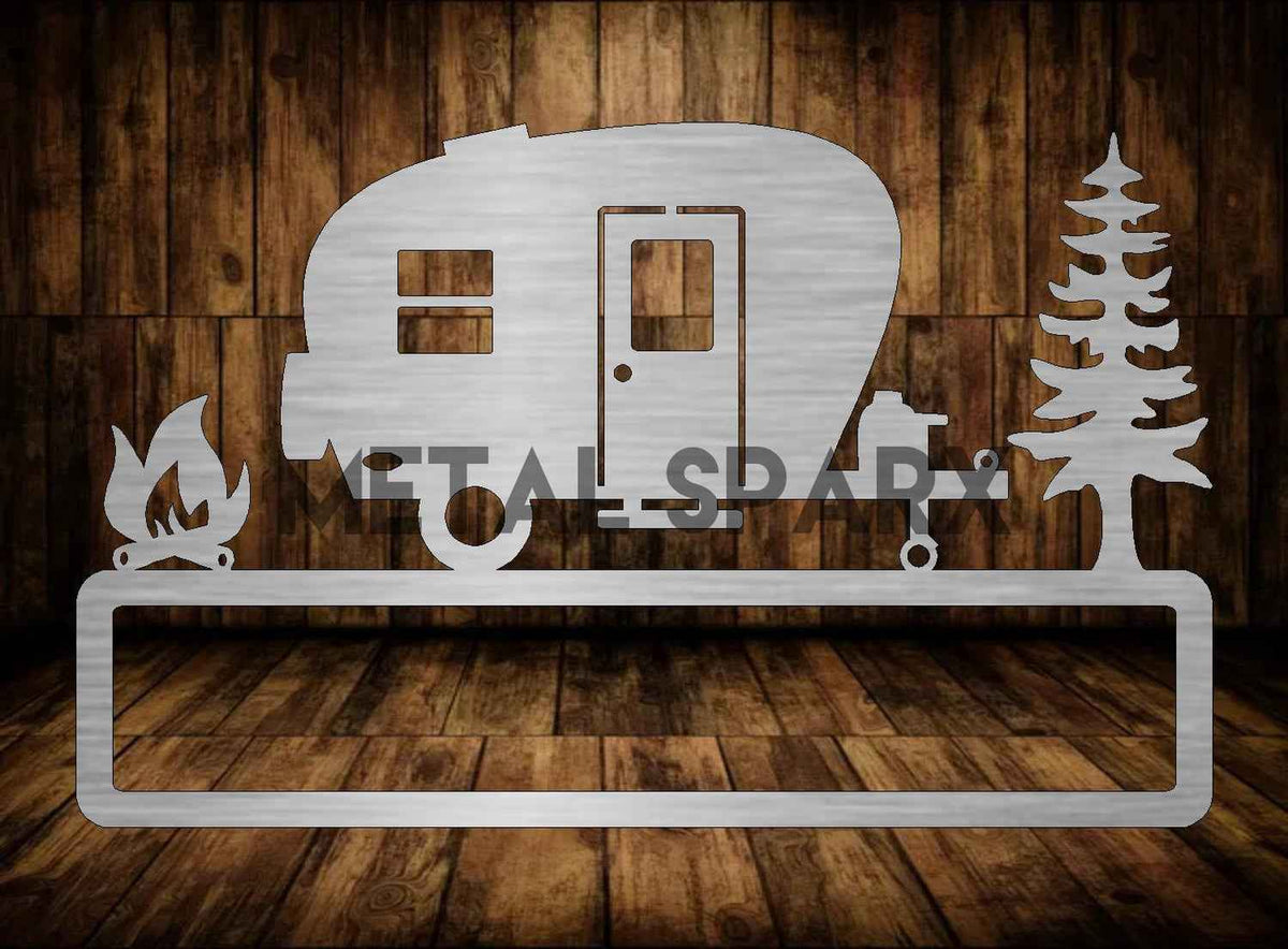 Personalized Camper Custom Name Plaque in metal art by Metal Sparx, featuring engraved custom name on decorative metal design.
