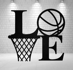 Black metal art piece featuring a basketball love design by Metal Sparx, showcasing intricate metalwork and a modern aesthetic.
