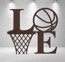 Copper metal art piece featuring a basketball love design by Metal Sparx, showcasing intricate metalwork and creative craftsmanship.