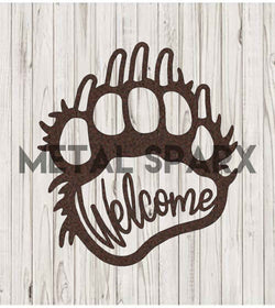 Copper Bear Paw Welcome sign by Metal Sparx, featuring a detailed bear paw design for welcoming decor.