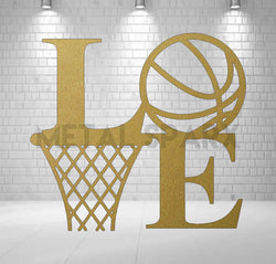 Gold metal art piece featuring a basketball design by Metal Sparx, showcasing intricate details and a sleek, modern finish.