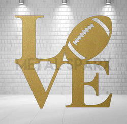 Gold Metal Art depicting a football love design by Metal Sparx with intricate metalwork and a shiny finish.