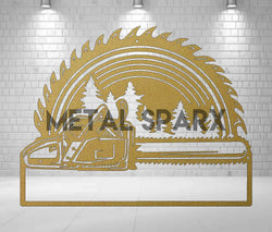 Gold Metal Art Chainsaw Monogram by Metal Sparx, featuring intricate metal craftsmanship and a bold, decorative letter design.