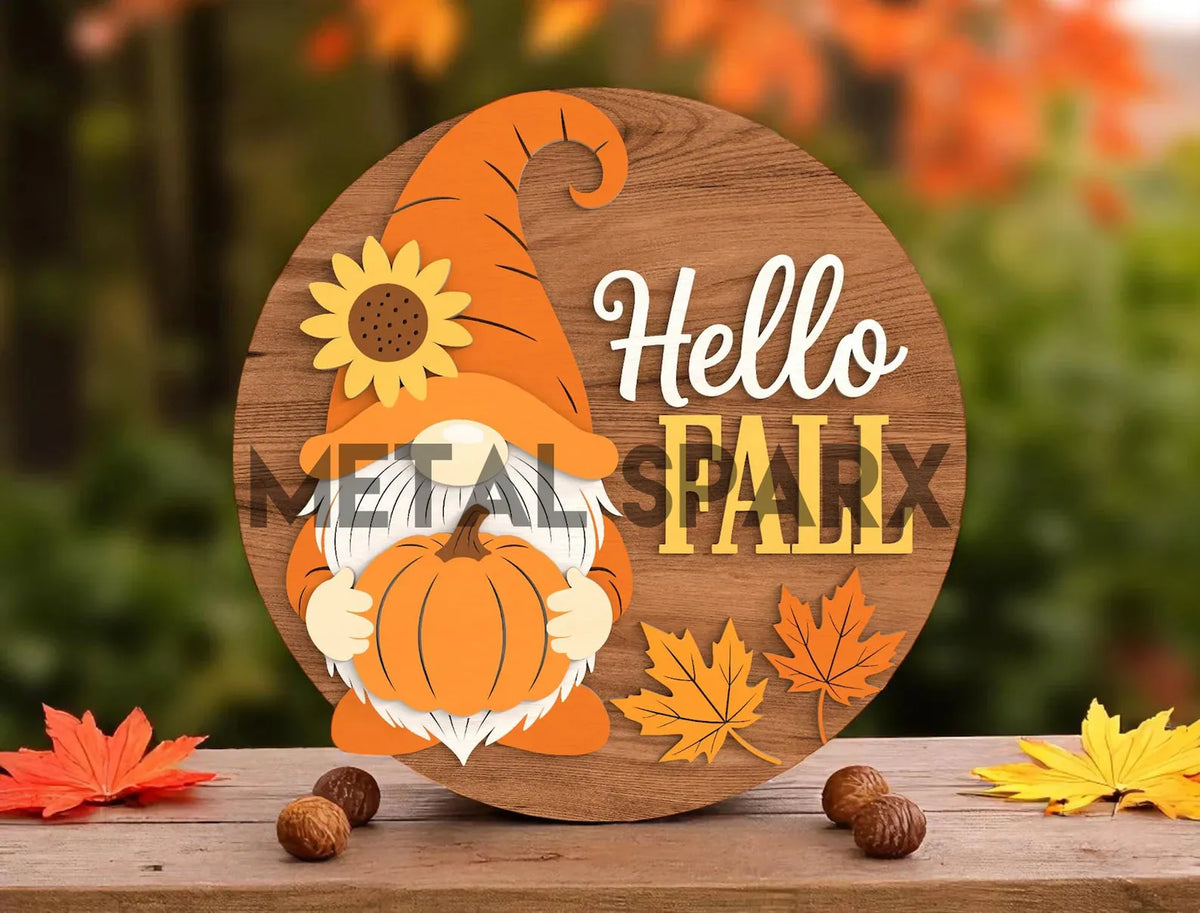 Hello Fall Gnome Wood Sign