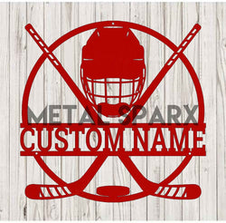Red Metal Sparx hockey puck on ice with a blurred background, showcasing a durable, high-quality sports equipment piece.