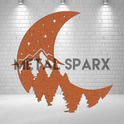 Rust-colored Moon Nightscape metal wall art by Metal Sparx featuring a moon and night sky design.