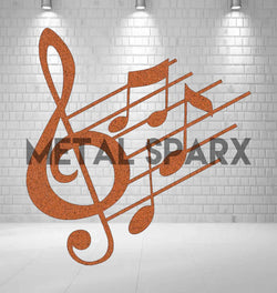 Rust-colored metal sparx musical note ornament with intricate details, ideal for musical or decorative decor.
