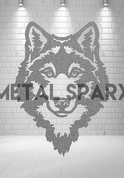 Silver Wolf Metal Art decor by Metal Sparx, detailed silver-colored wolf design in metal wall sculpture.