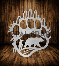 Metal Sparx Bear Paw Bear Scene sculpture featuring detailed bear paw design and woodland scene in a metallic finish.